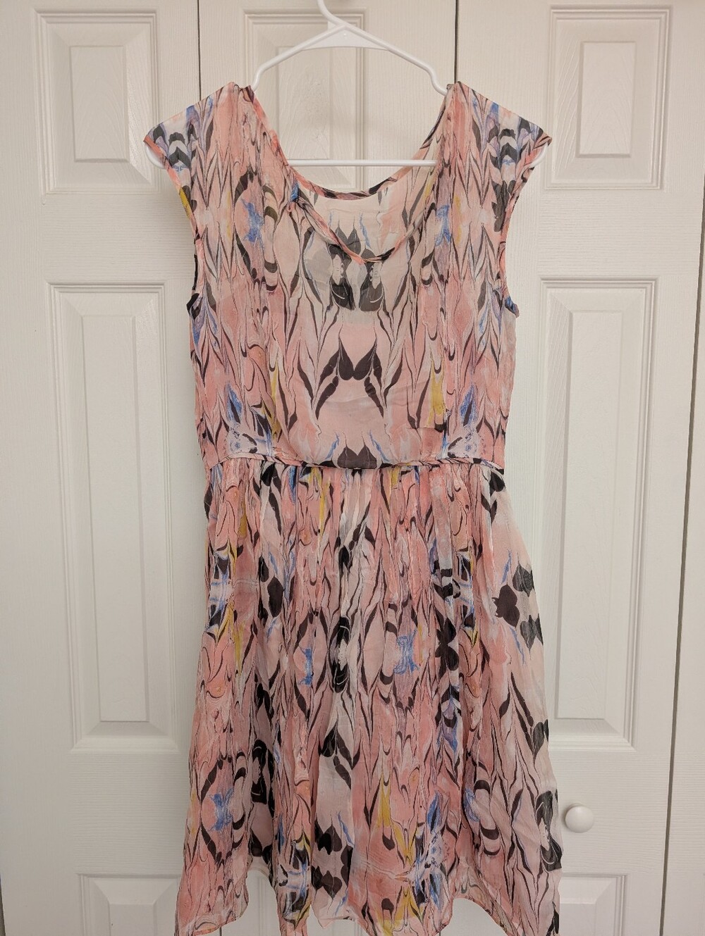 J.Crew Marbled Print Pink Silk Chiffon Dress E0709